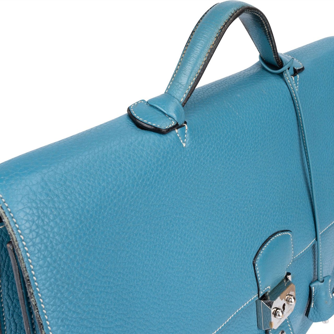 Hermès Blue Jean Togo Leather Sac A Depeches Business Handbag Blauw