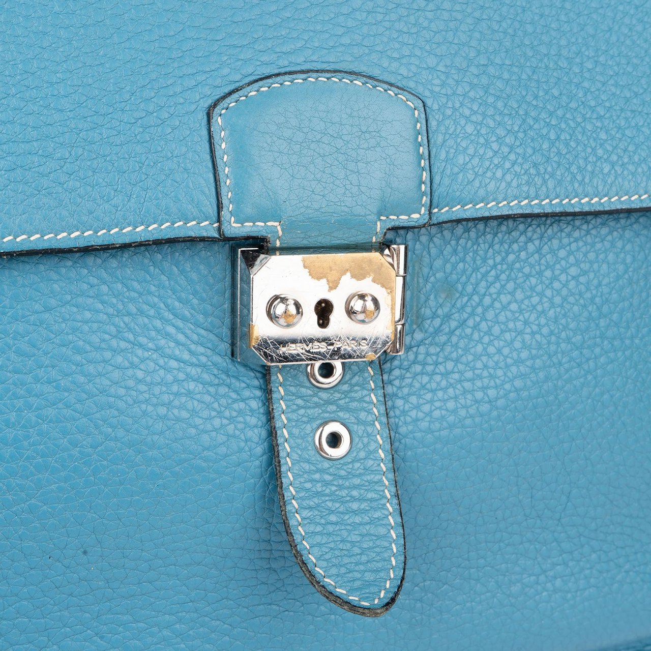 Hermès Hermès Blue Jean Togo Leather Sac A Depeches Business Handbag Blauw