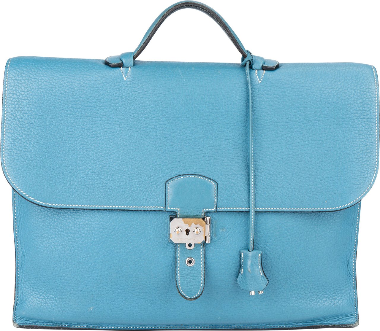 Hermès Blue Jean Togo Leather Sac A Depeches Business Handbag Blauw