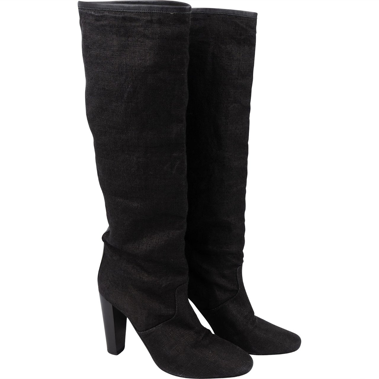Hermès Hermès Black Cotton Knee High Boots (36) Zwart