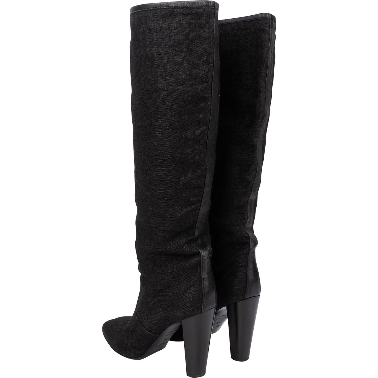 Hermès Hermès Black Cotton Knee High Boots (36) Zwart