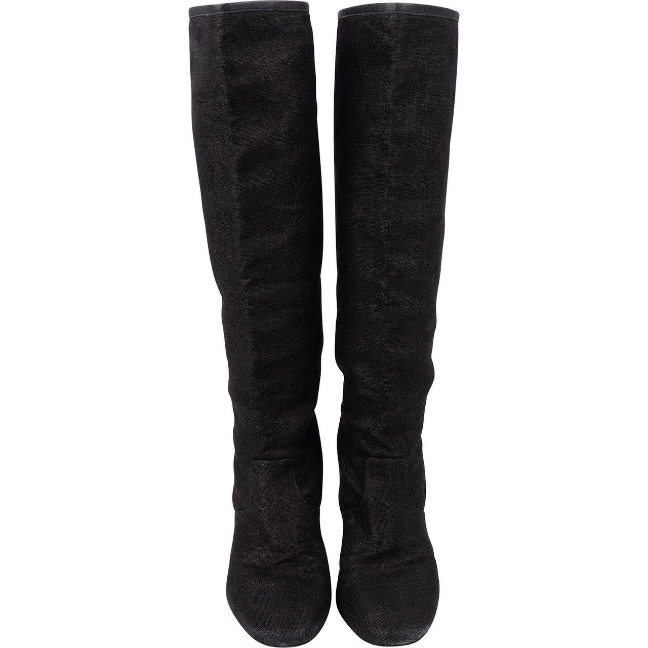 Hermès Hermès Black Cotton Knee High Boots (36) Zwart
