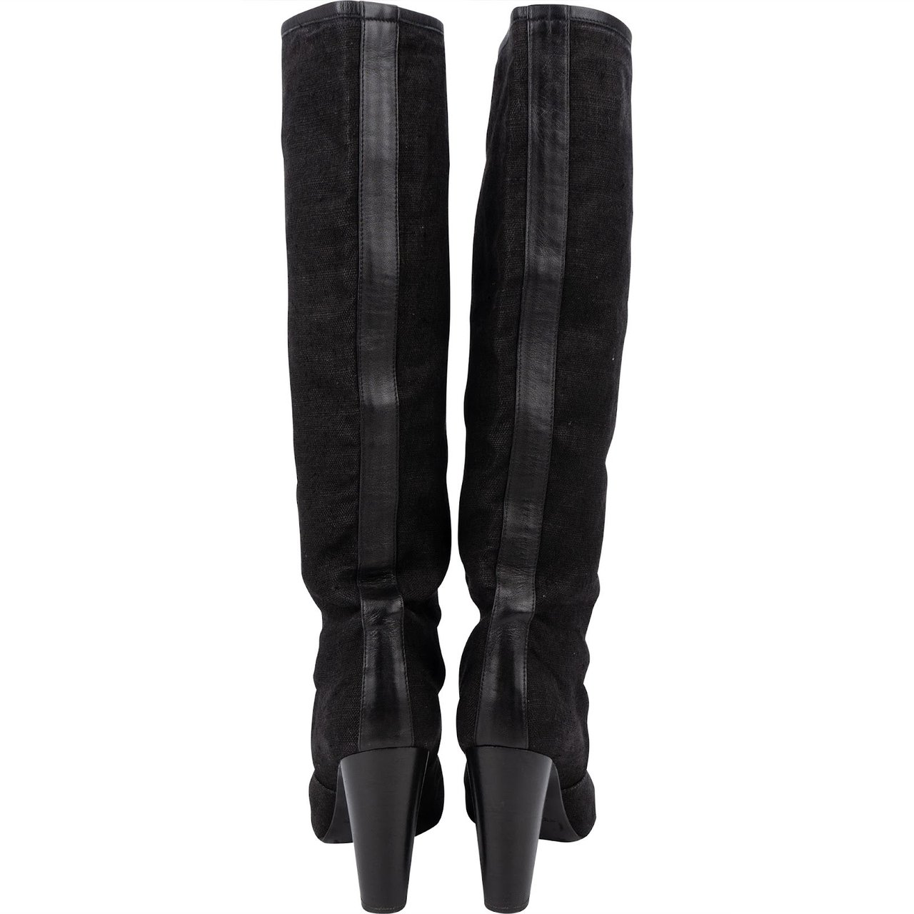 Hermès Hermès Black Cotton Knee High Boots (36) Zwart