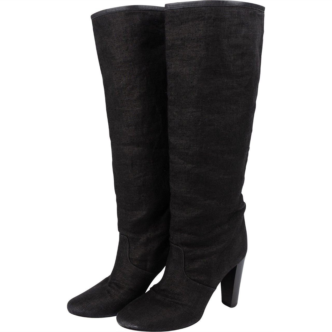 Hermès Hermès Black Cotton Knee High Boots (36) Zwart