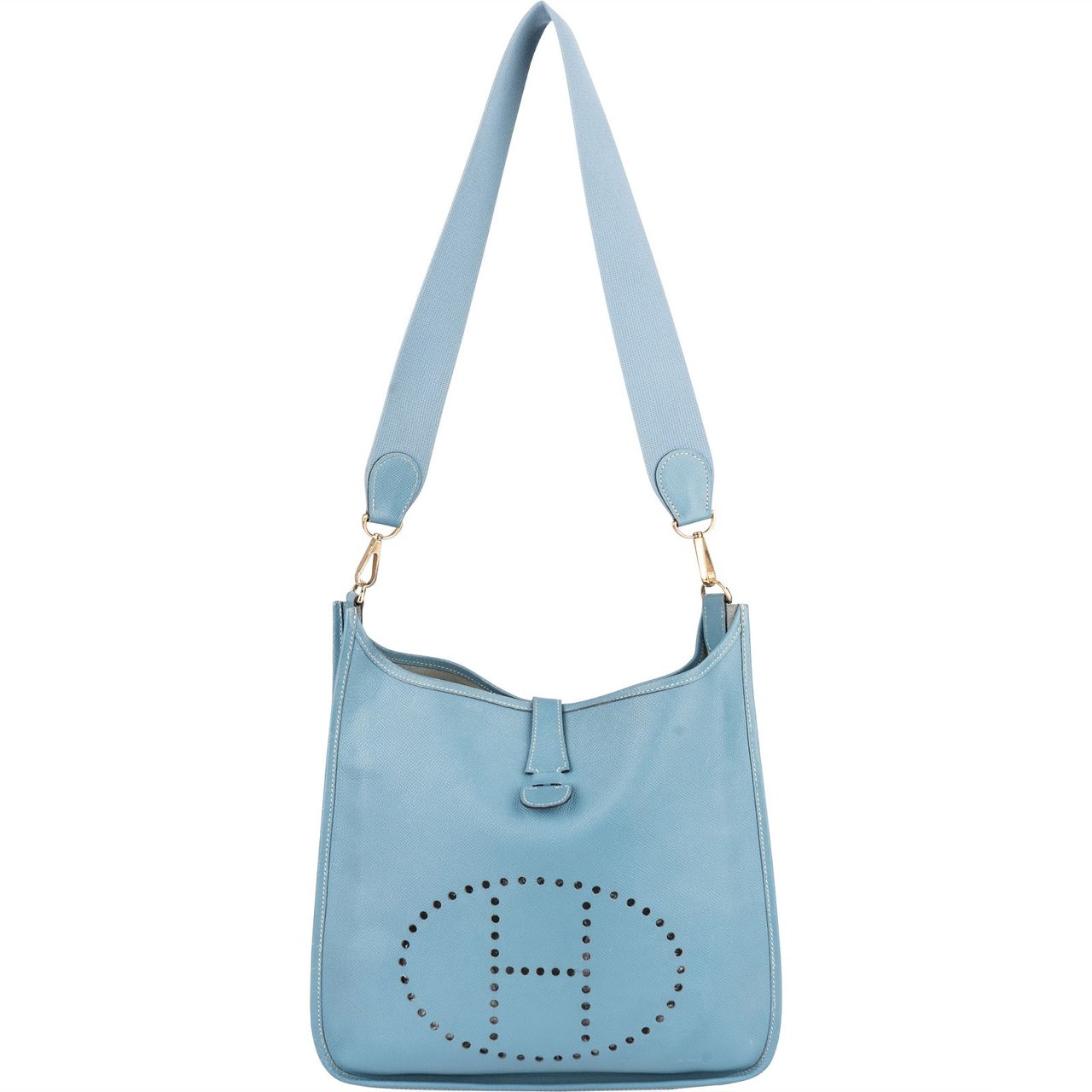 Hermès Hermès Blue Jean Epsom Leather Evelyne GM Crossbody Bag Lichtblauw