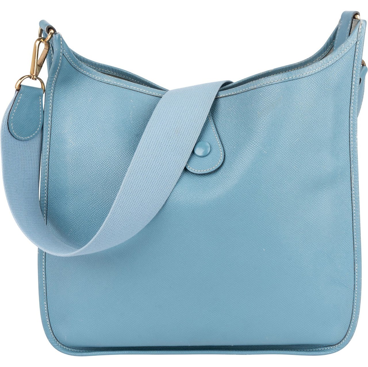 Hermès Hermès Blue Jean Epsom Leather Evelyne GM Crossbody Bag Lichtblauw