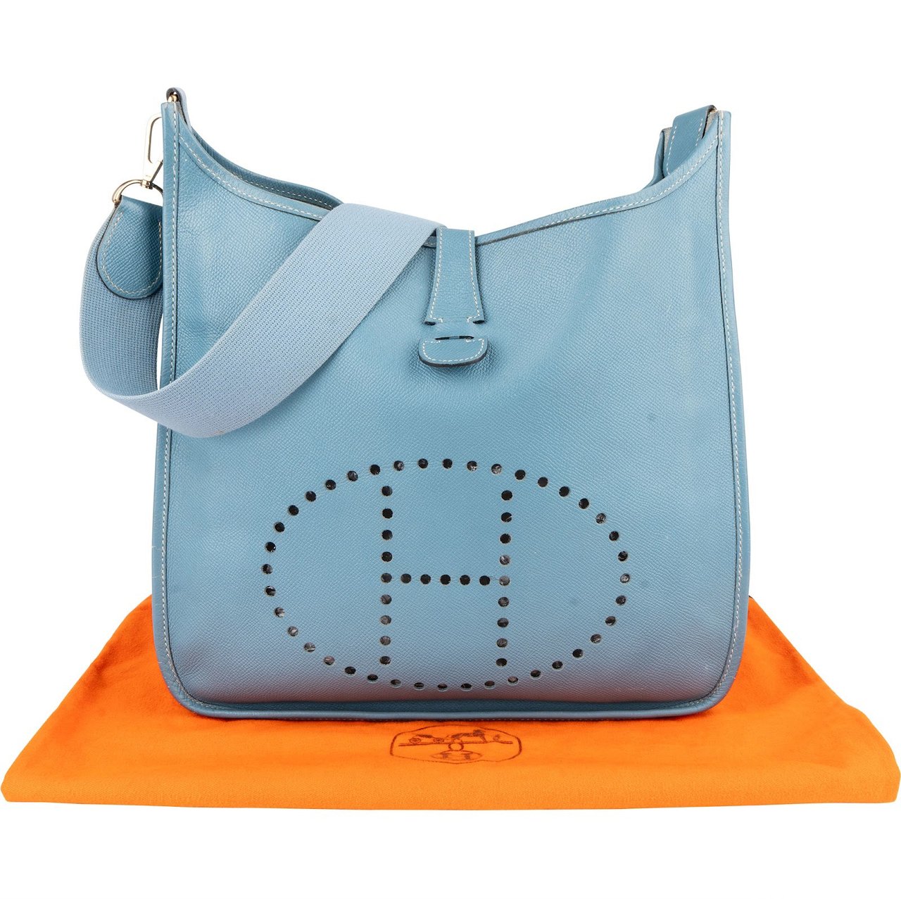 Hermès Hermès Blue Jean Epsom Leather Evelyne GM Crossbody Bag Lichtblauw