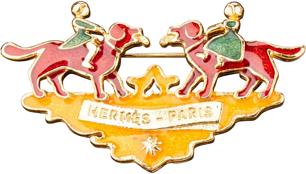 Hermès Early Girl & Dog Emaille Brooch Divers