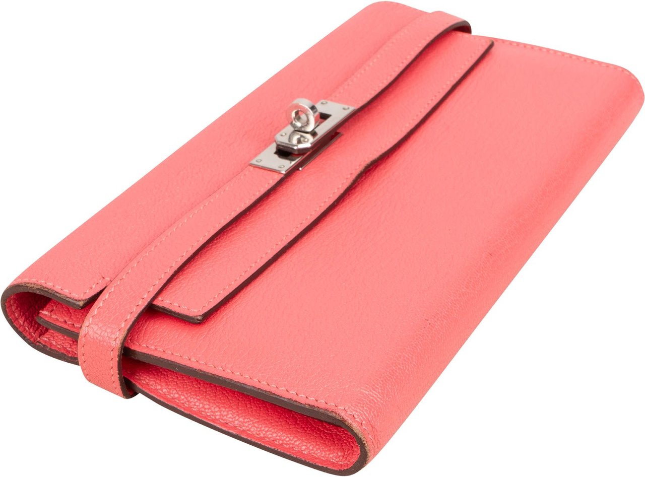 Hermès Hermès Bubble Gum Mysore Leather Kelly Wallet Rood
