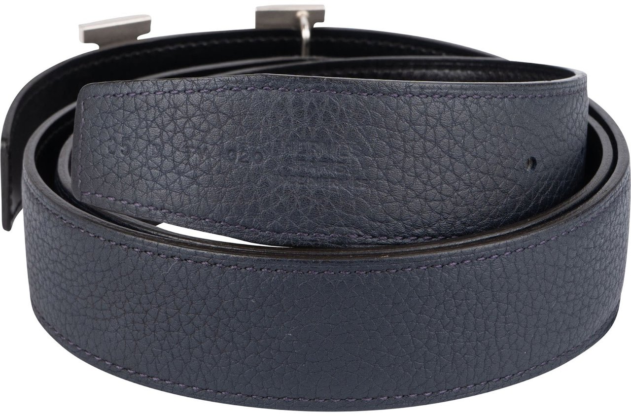Hermès Hermès Bicolor Black & Blue Leather Reversible H Belt (85) Zwart