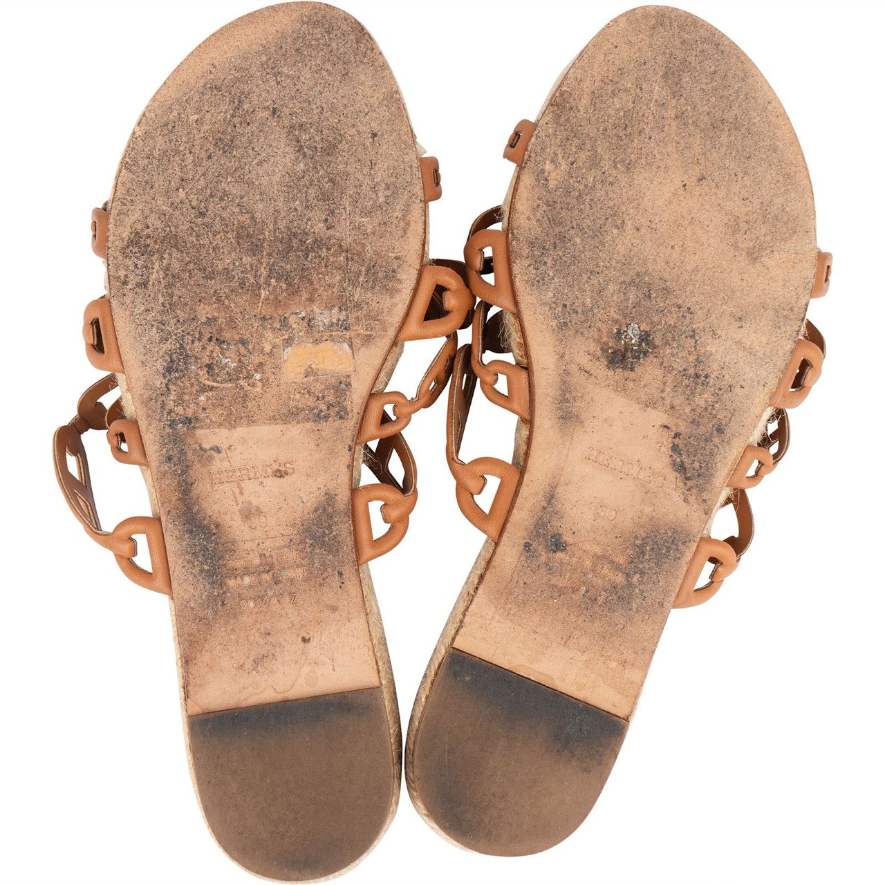 Hermès Hermès Brown Leather Thalassa Espadrille Sandals (39) Bruin