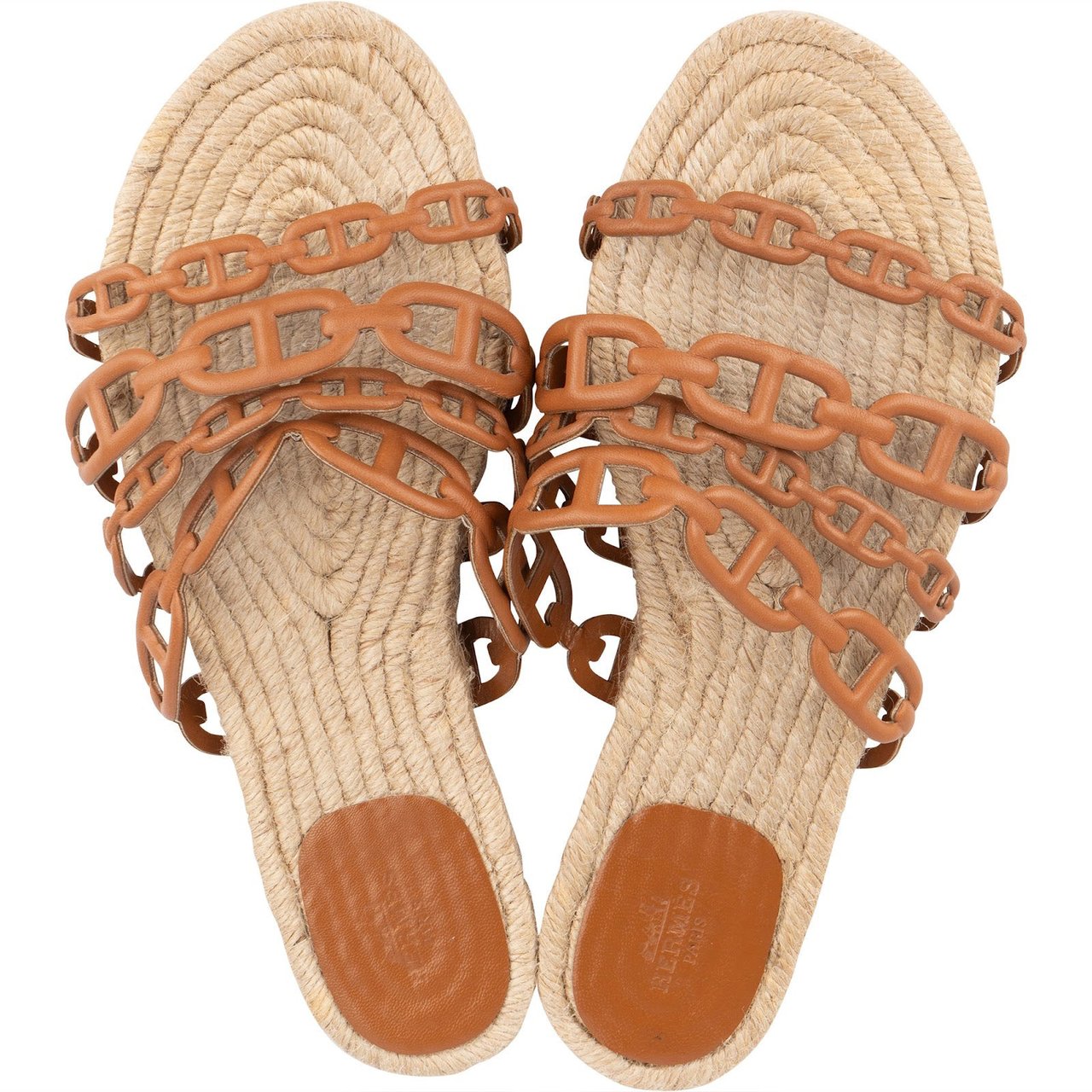 Hermès Hermès Brown Leather Thalassa Espadrille Sandals (39) Bruin