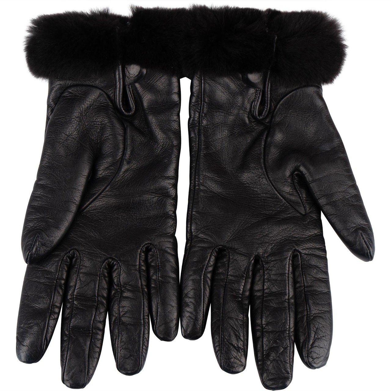 Hermès Hermès Black Leather and Fur Kelly Woman Gloves Zwart