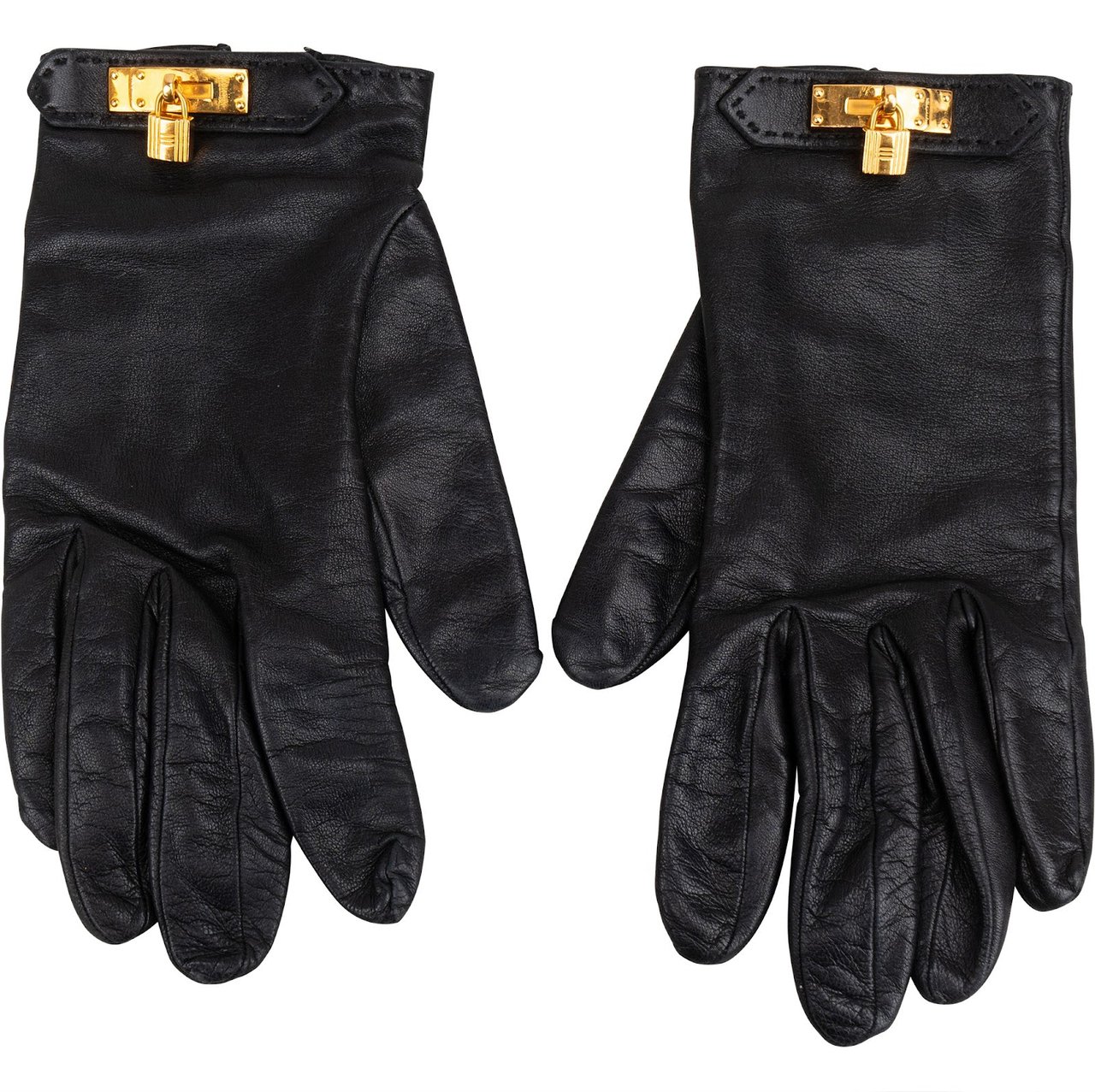 Hermès Black Leather Kelly Women Gloves Zwart
