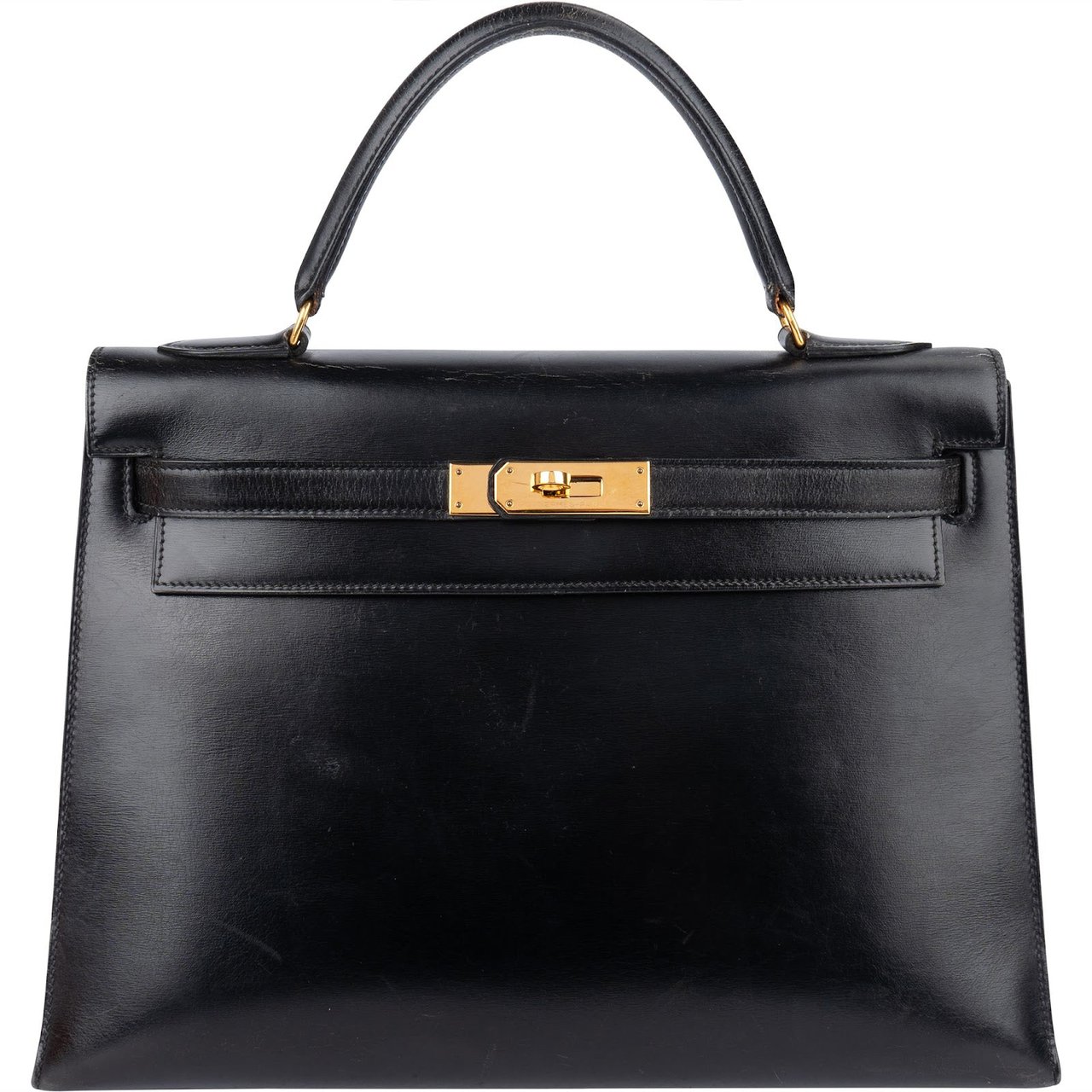 Hermès Hermès Noir Box Calf Leather Kelly 32 Handbag Zwart