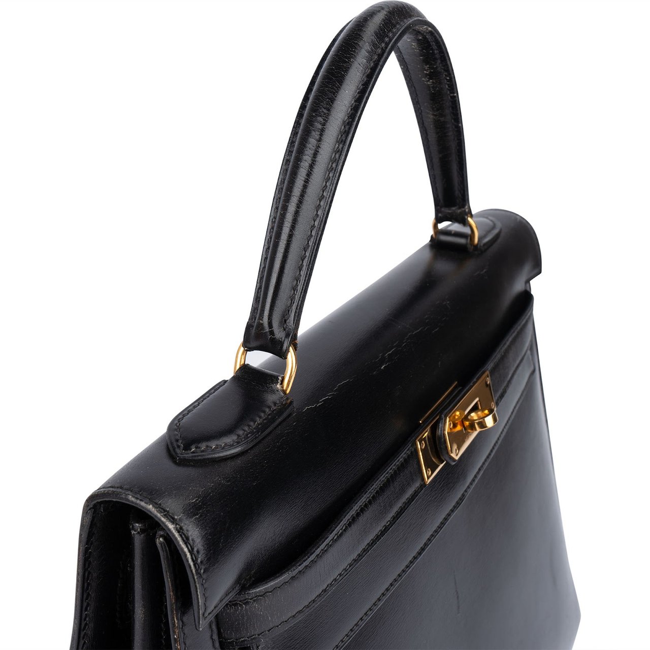 Hermès Hermès Noir Box Calf Leather Kelly 32 Handbag Zwart