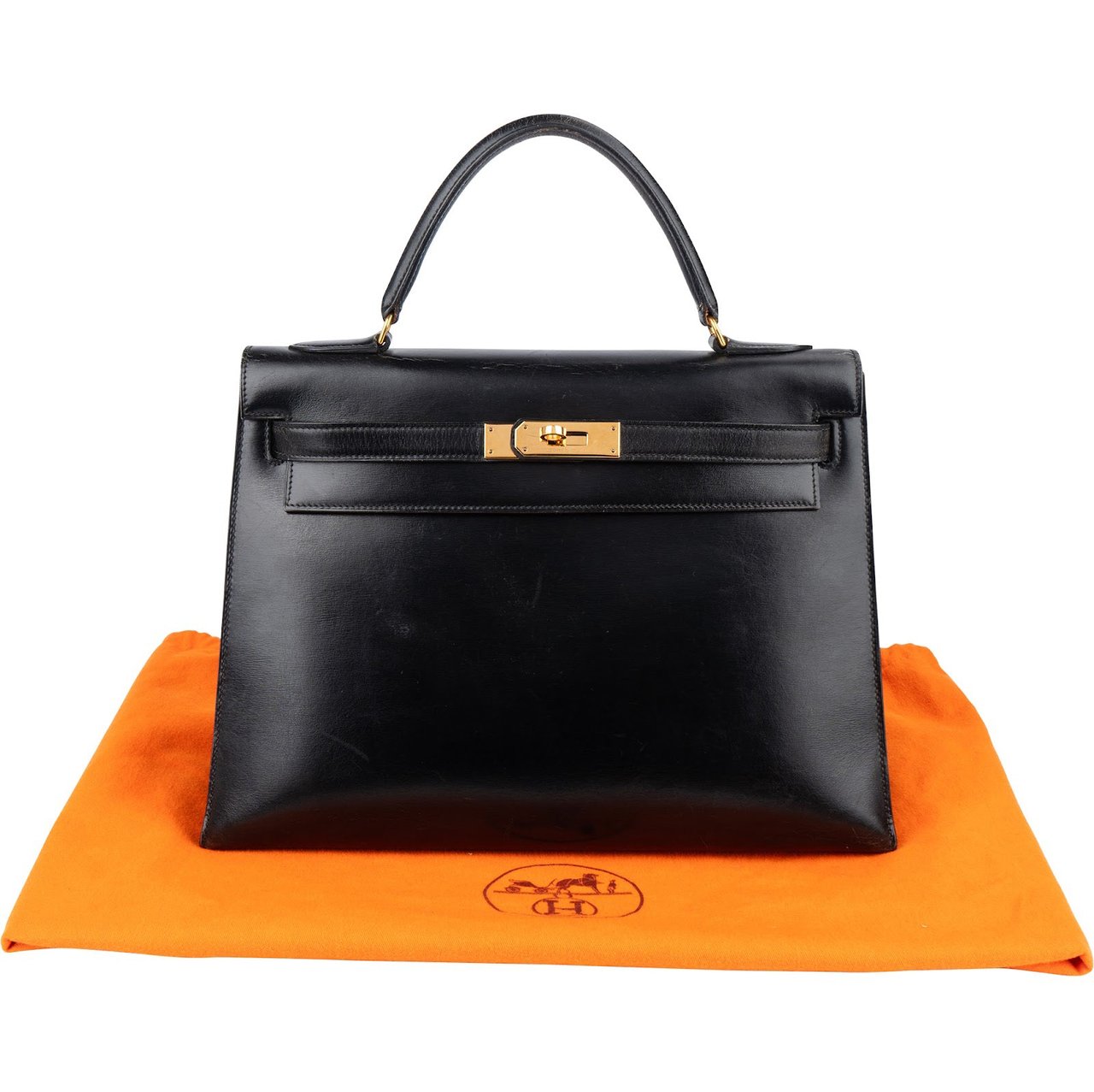 Hermès Hermès Noir Box Calf Leather Kelly 32 Handbag Zwart
