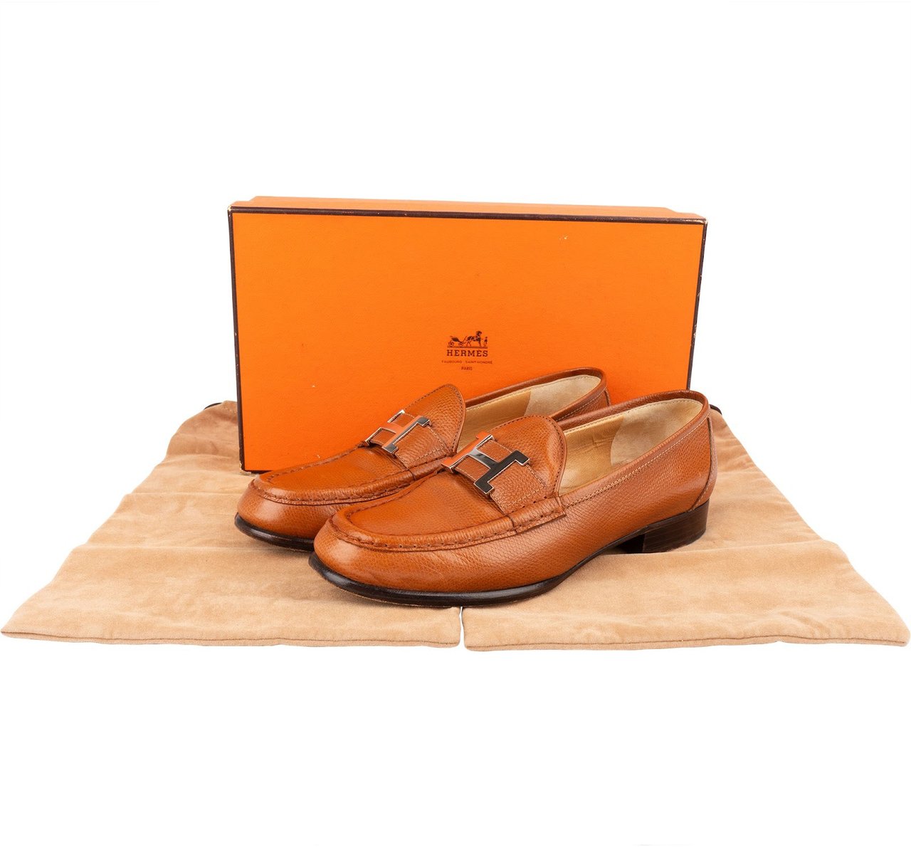 Hermès Brown Grained Leather Paris Mokassins Loafers (36) Bruin