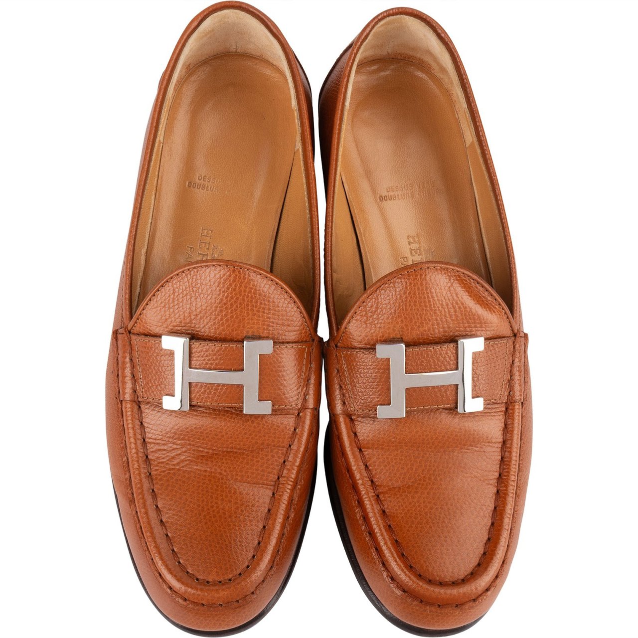 Hermès Brown Grained Leather Paris Mokassins Loafers (36) Bruin