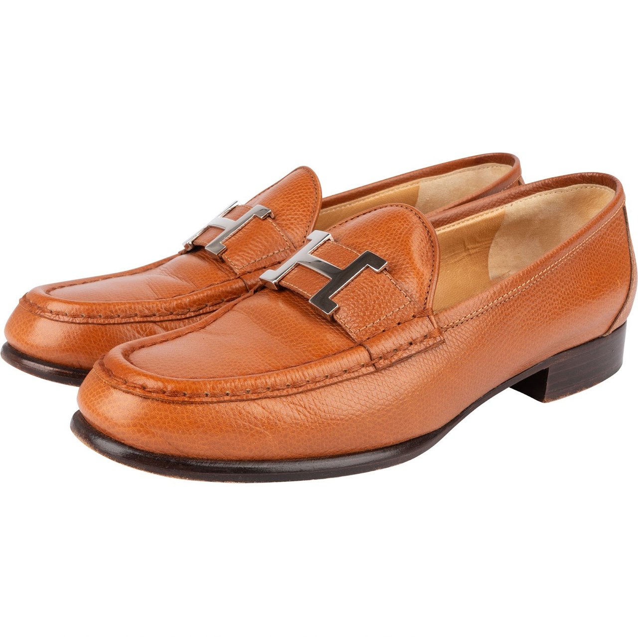 Hermès Brown Grained Leather Paris Mokassins Loafers (36) Bruin