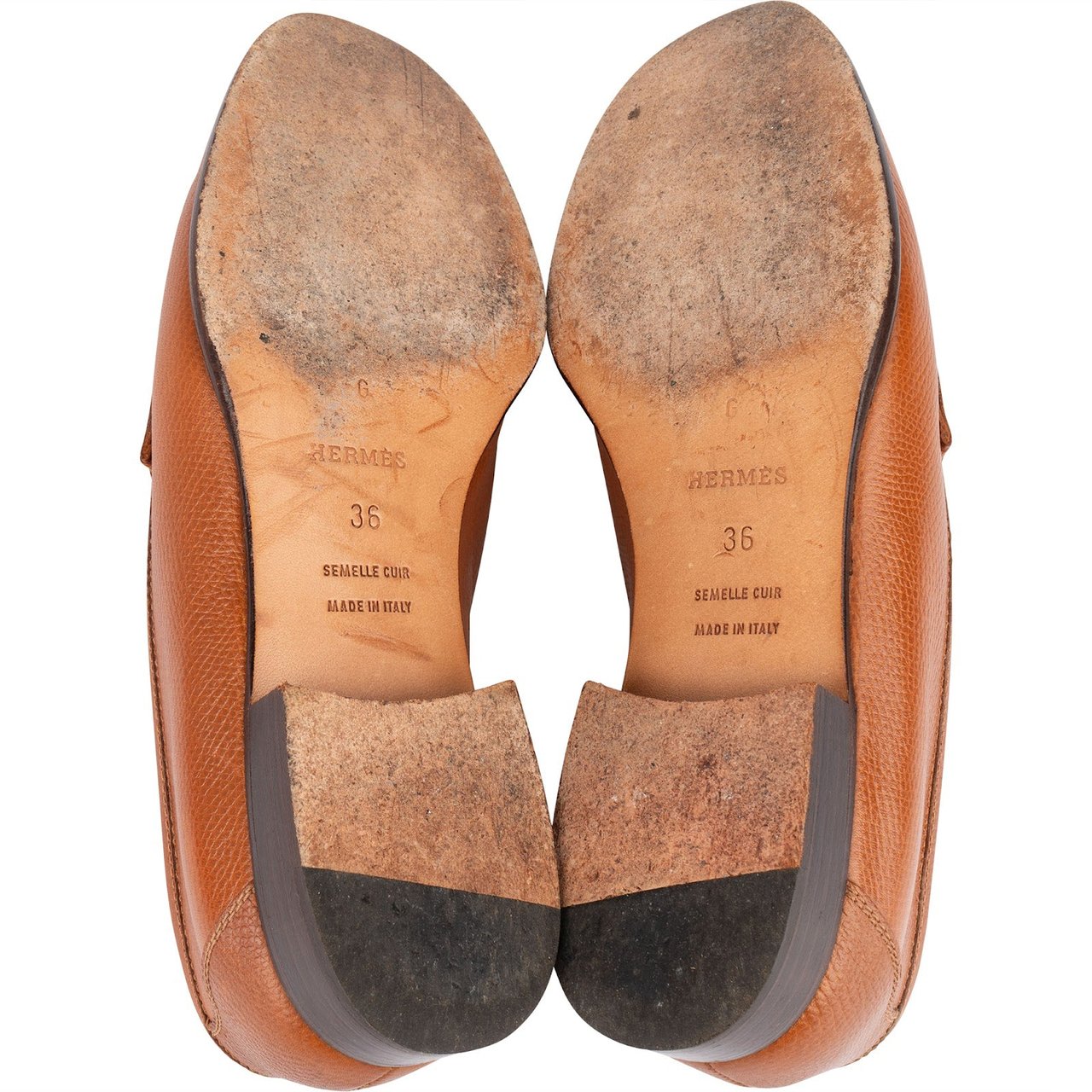 Hermès Brown Grained Leather Paris Mokassins Loafers (36) Bruin