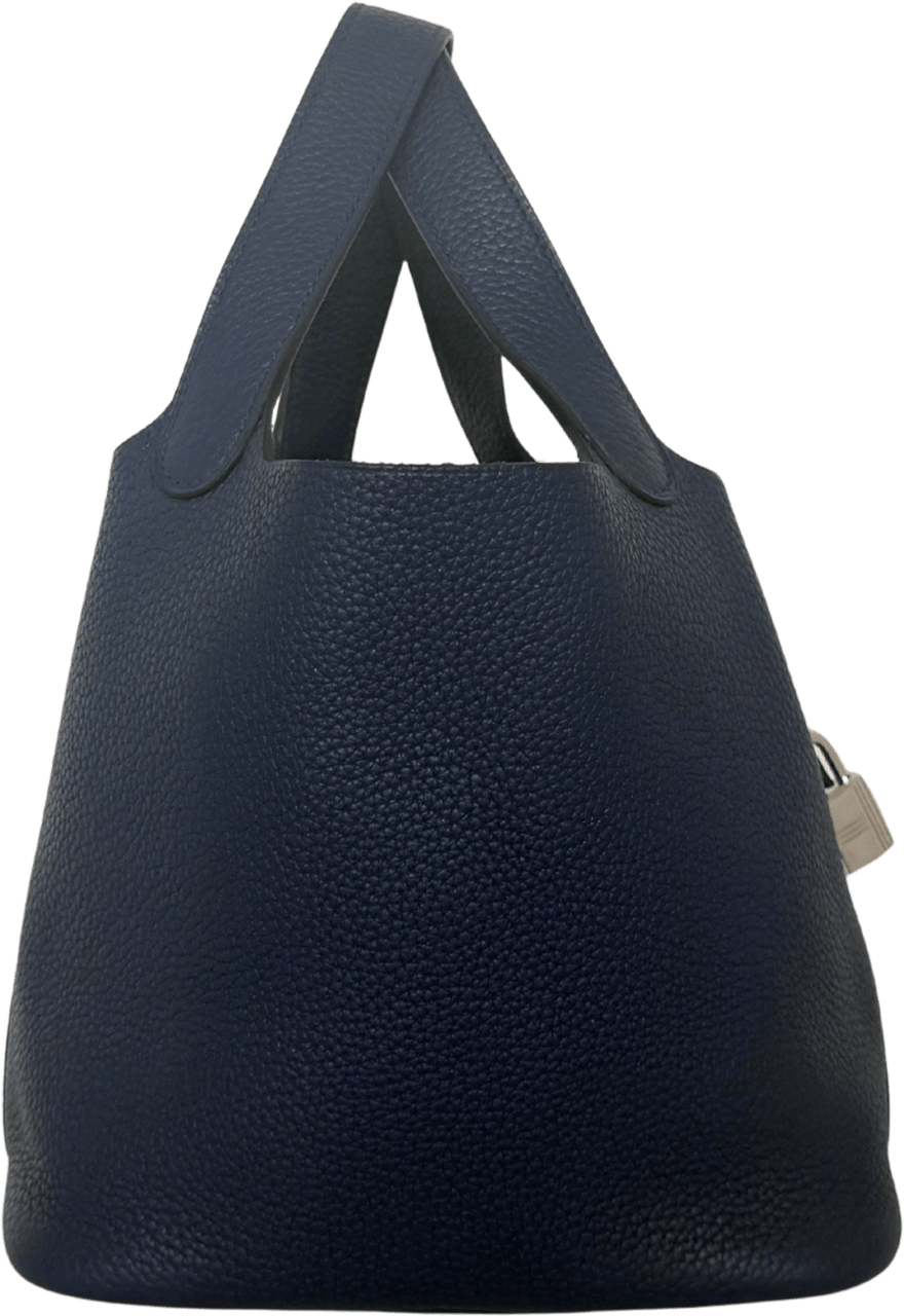 Hermès Hermès Picotin 18 Taurillon Clemence Navy Blue Palladium Hardware / Mint Blauw