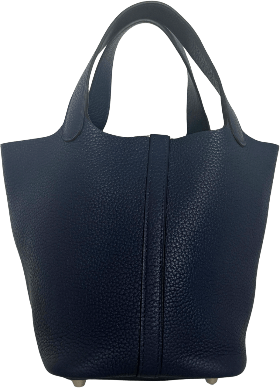 Hermès Hermès Picotin 18 Taurillon Clemence Navy Blue Palladium Hardware / Mint Blauw