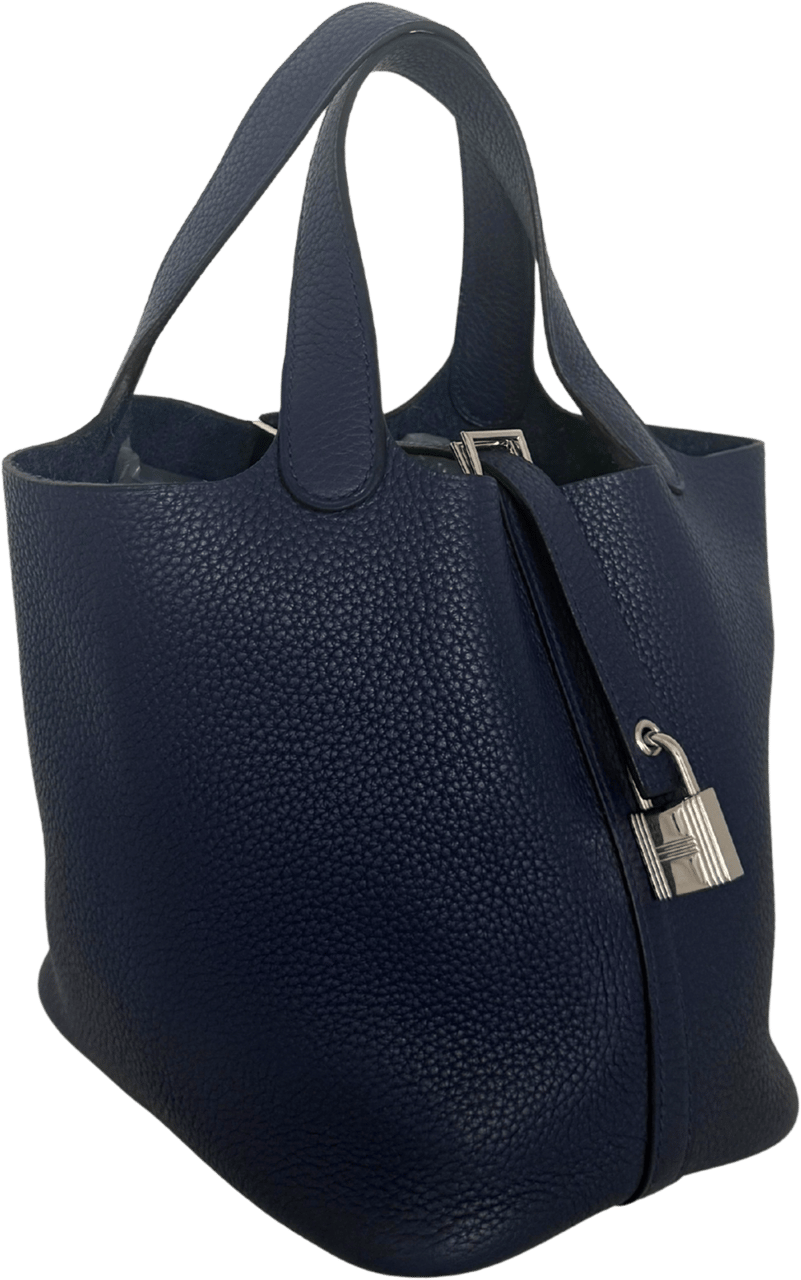 Hermès Hermès Picotin 18 Taurillon Clemence Navy Blue Palladium Hardware / Mint Blauw