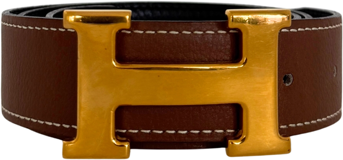 Hermès Hermès Gürtelschließe H und Wendbarer Gürtelriemen Braun Schwarz 70cm / sehr gut Bruin