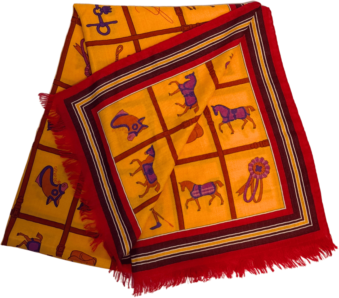 Hermès Hermès Schal Pferd Gelb Rot / neuwertig Oranje