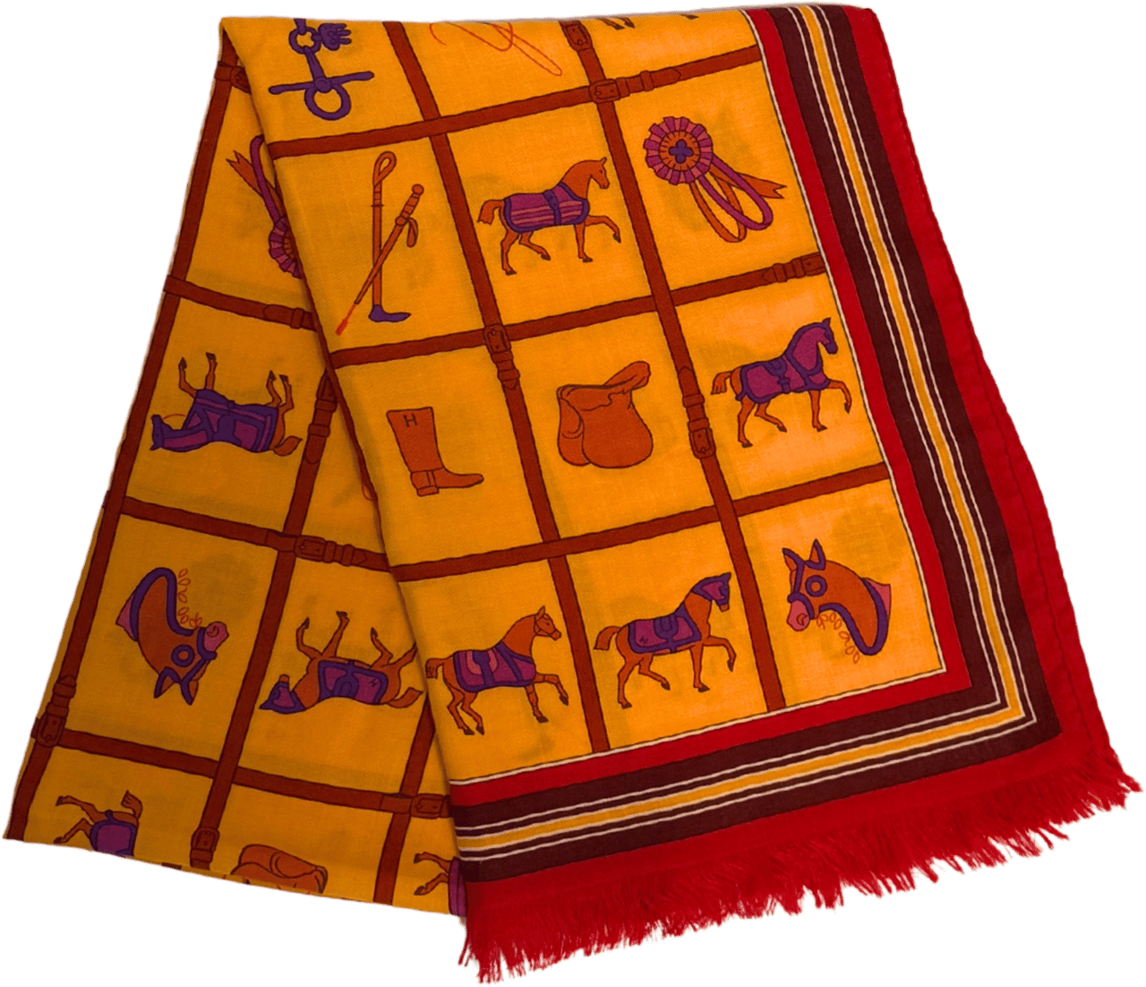 Hermès Hermès Schal Pferd Gelb Rot / neuwertig Oranje