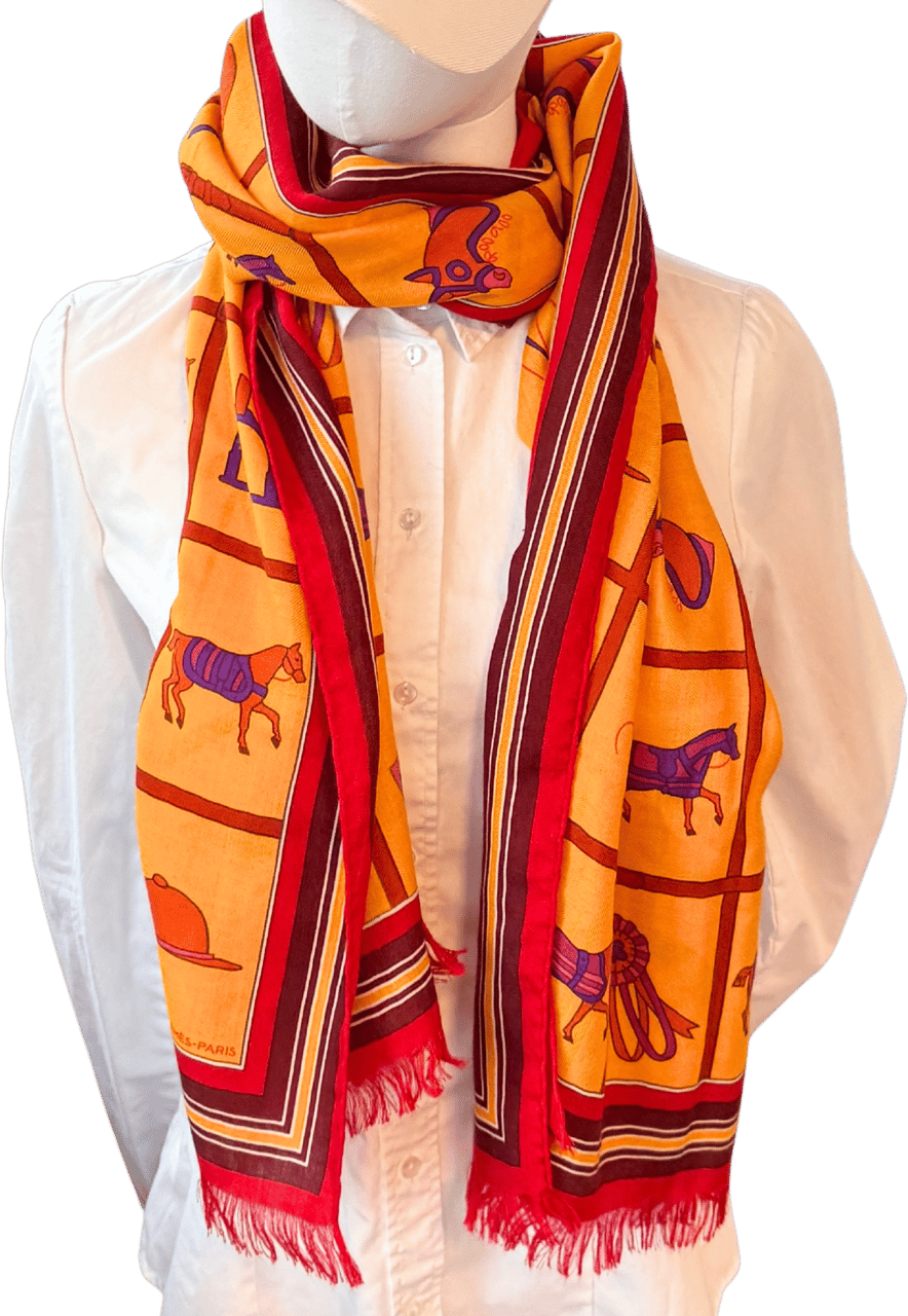 Hermès Hermès Schal Pferd Gelb Rot / neuwertig Oranje