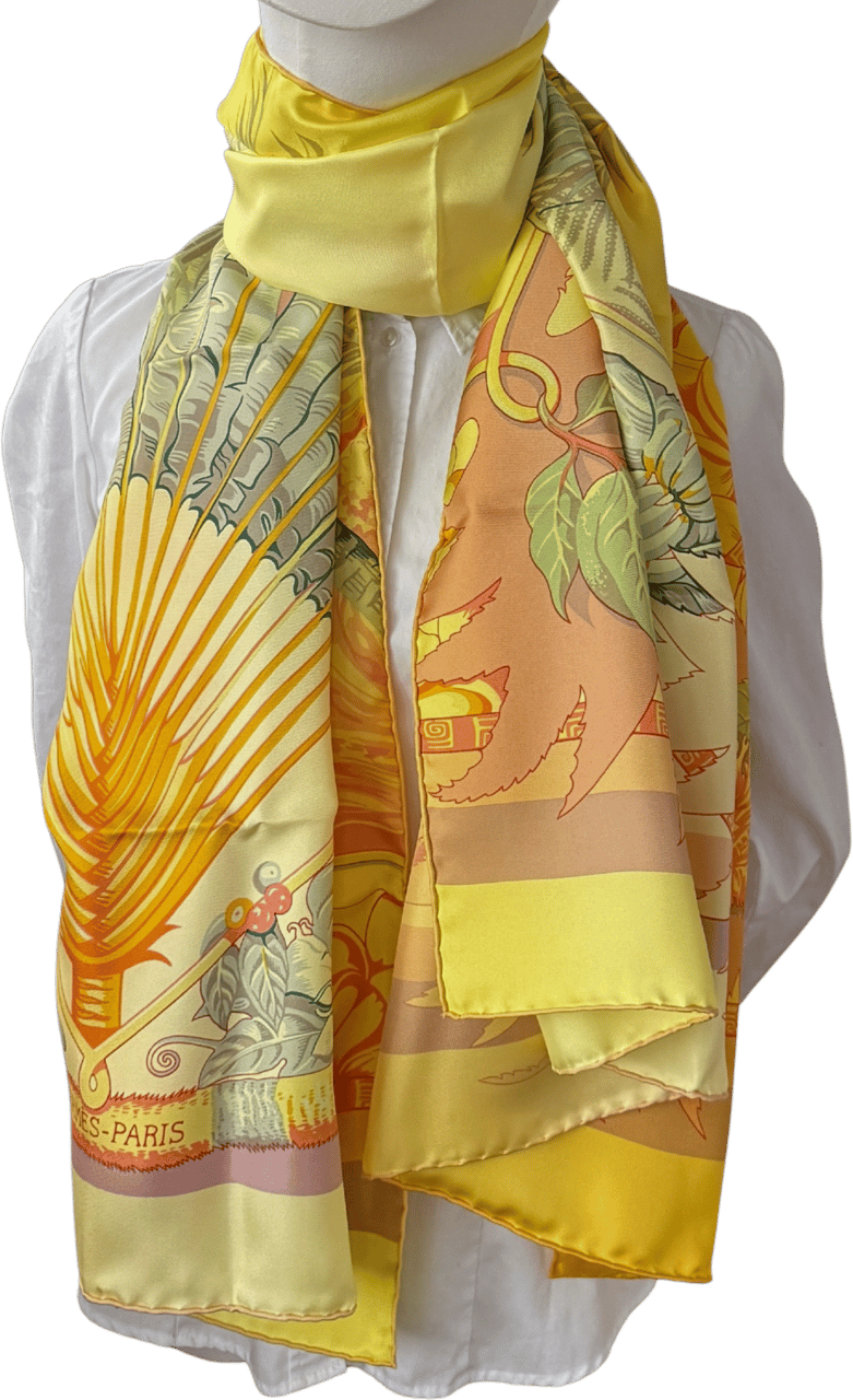 Hermès Hermès Seidenschal Aloha Gelb / neuwertig Geel