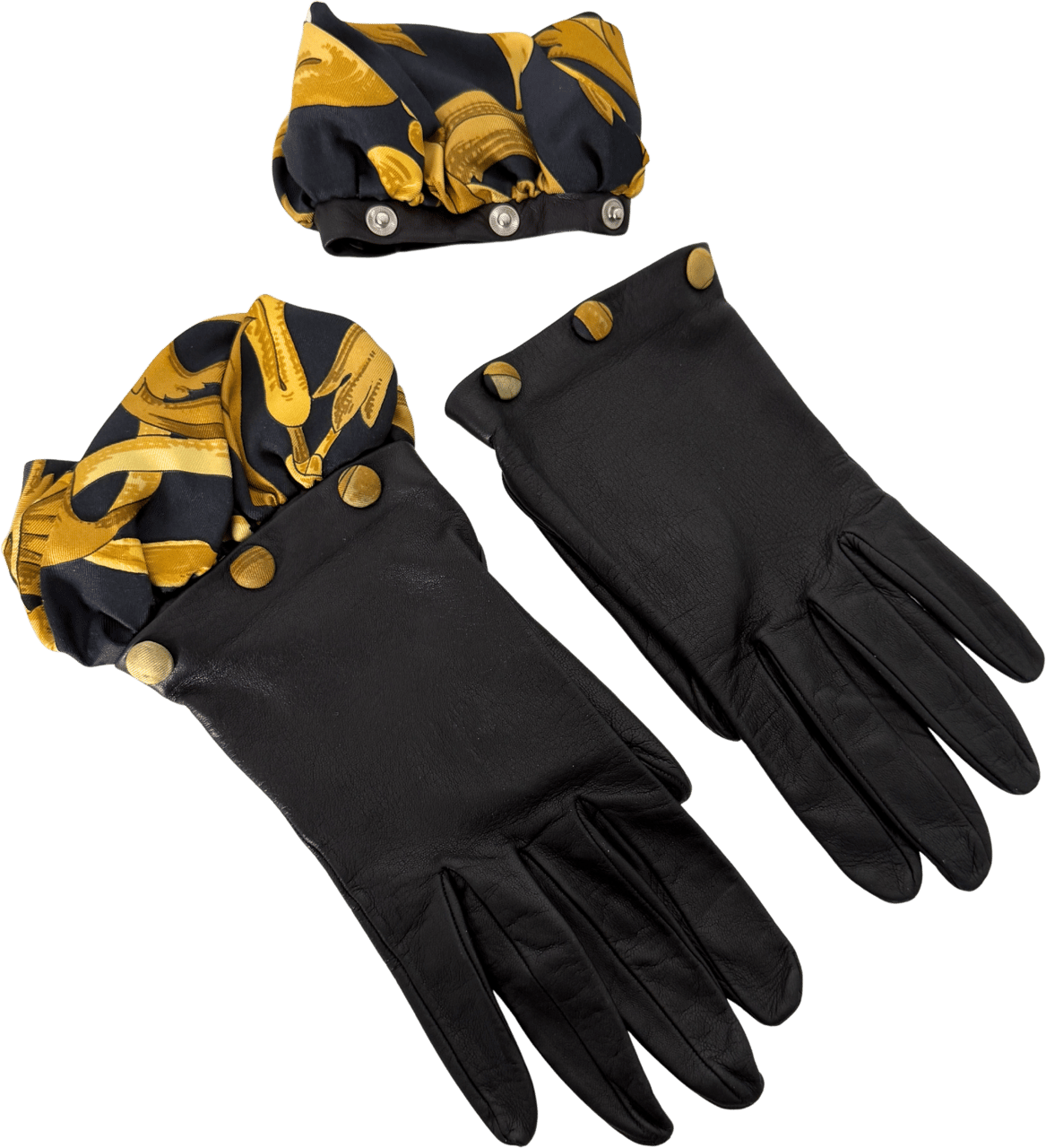 Hermès Hermès Lederhandschuhe mit Seidensaum Schwarz / neuwertig Zwart