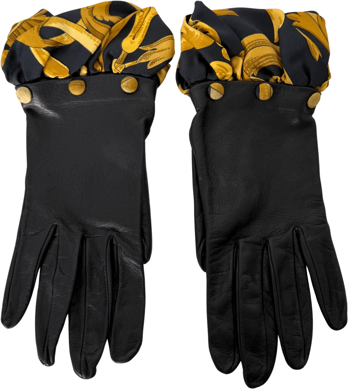 Hermès Hermès Lederhandschuhe mit Seidensaum Schwarz / neuwertig Zwart