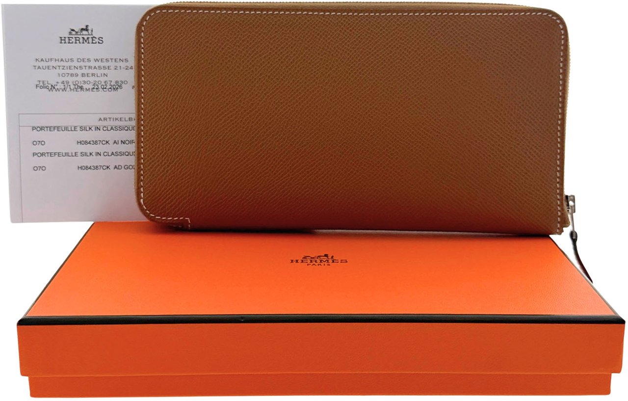 Hermès Hermès Silk'In Classique Brieftasche Epsom Leder braun Fullset / neuwertig Bruin