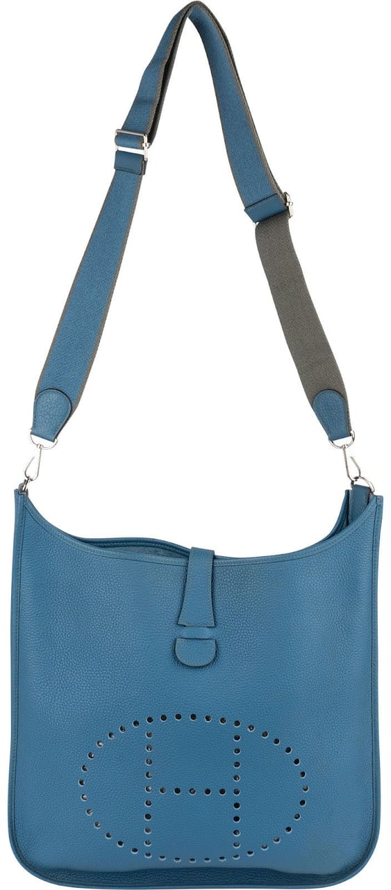 Hermès Hermès Bleu Clemence Leather Evelyne III TGM Crossbody Bag Blauw