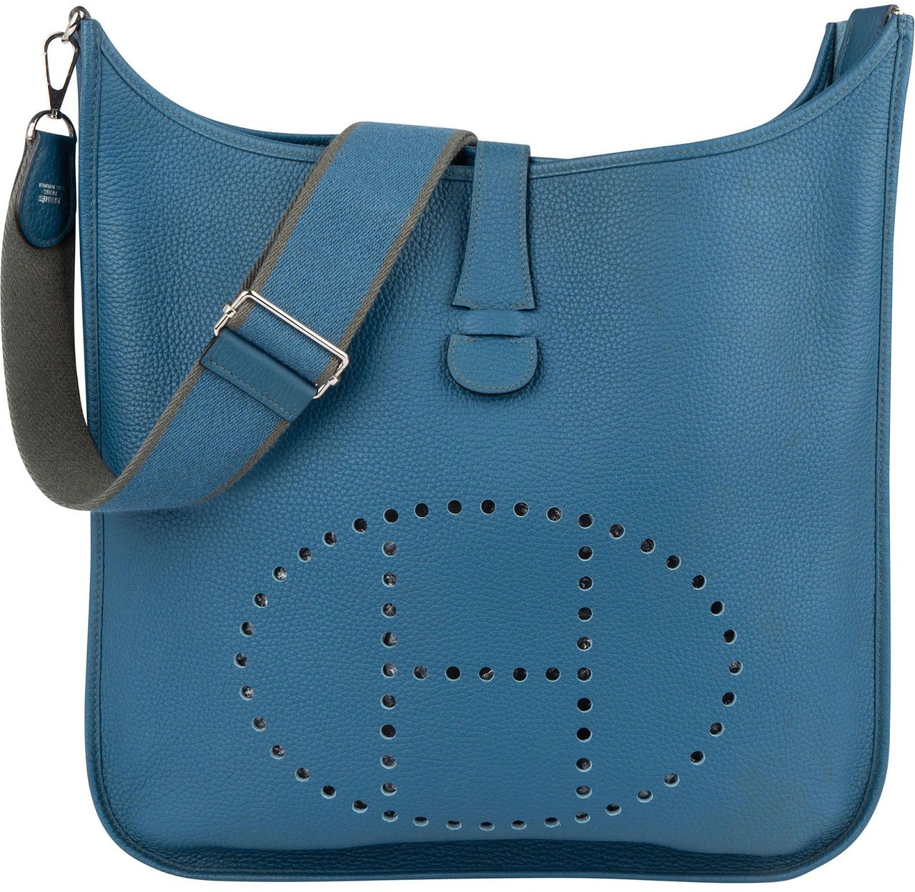 Hermès Hermès Bleu Clemence Leather Evelyne III TGM Crossbody Bag Blauw