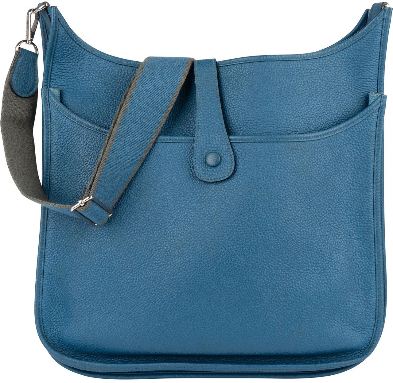 Hermès Hermès Bleu Clemence Leather Evelyne III TGM Crossbody Bag Blauw