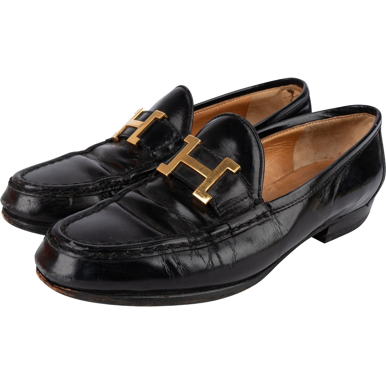 Hermès Brown Grained Leather Paris Mokassins Loafers (36,5) Zwart
