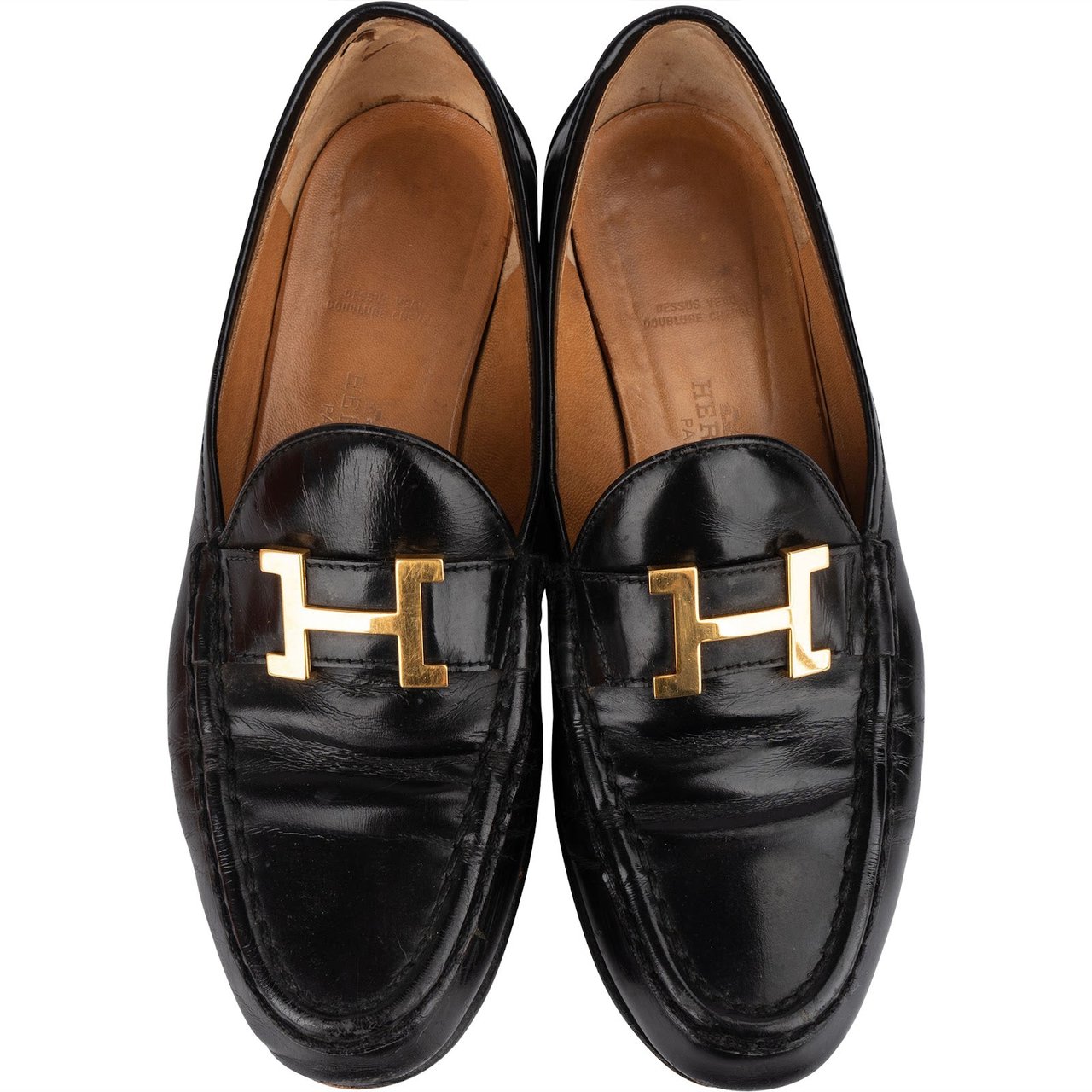 Hermès Brown Grained Leather Paris Mokassins Loafers (36,5) Zwart
