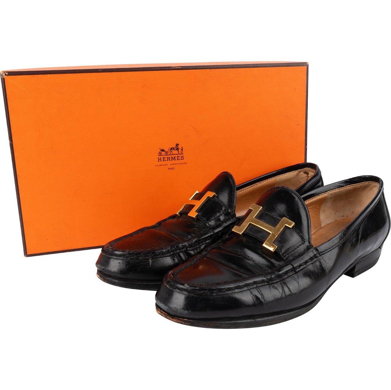 Hermès Brown Grained Leather Paris Mokassins Loafers (36,5) Zwart