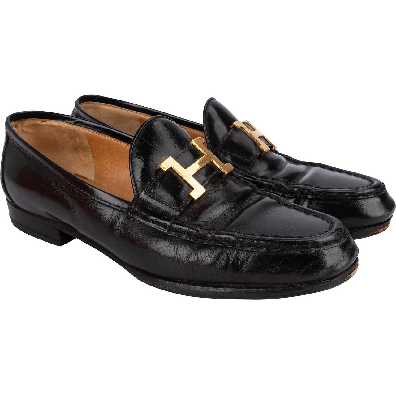 Hermès Brown Grained Leather Paris Mokassins Loafers (36,5) Zwart