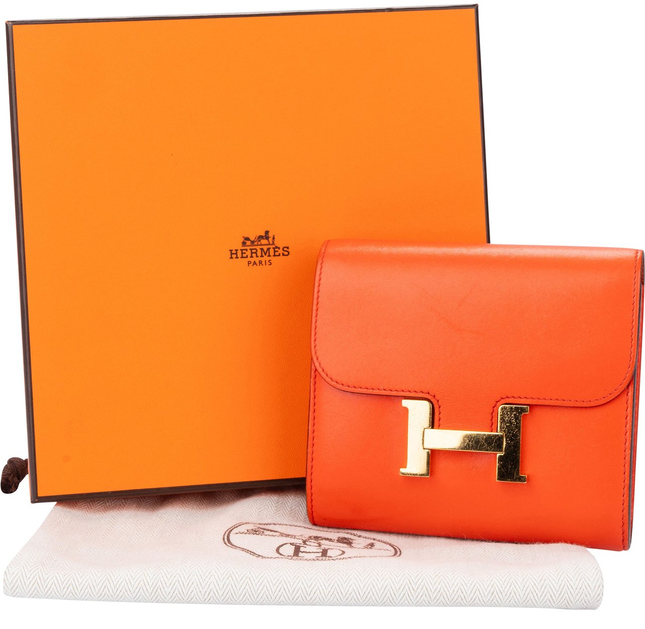 Hermès Hermès Constance Compact Orange Poppy Wallet Oranje