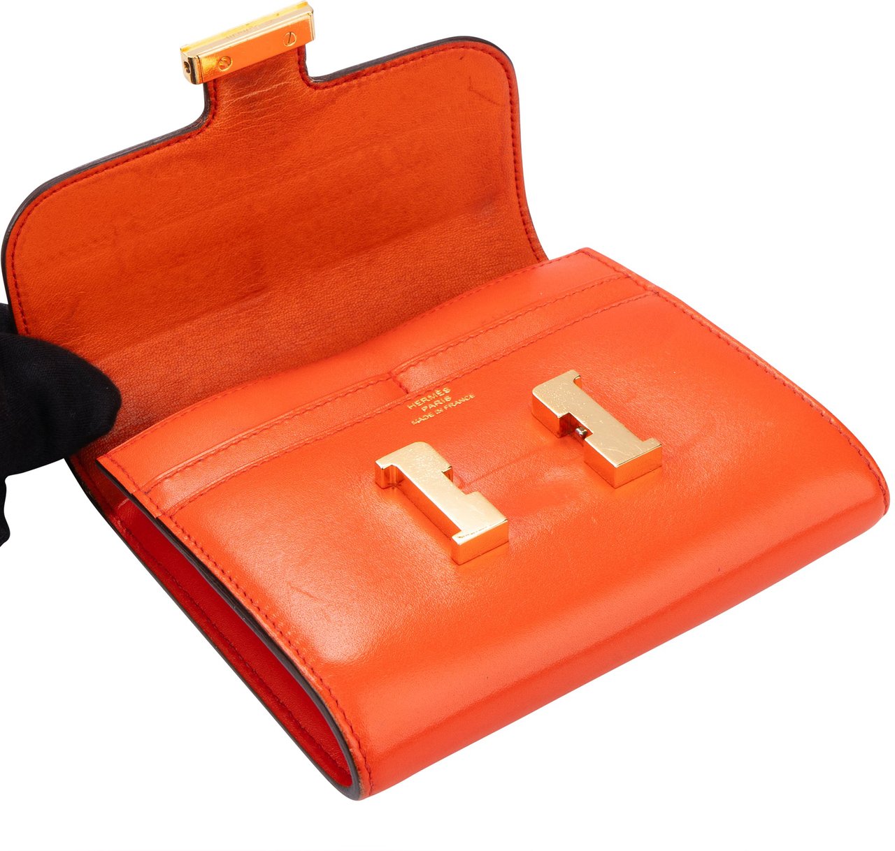 Hermès Constance Compact Orange Poppy Wallet Oranje