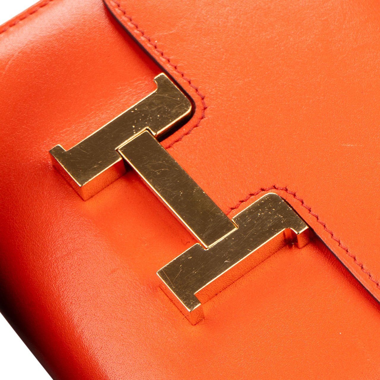 Hermès Constance Compact Orange Poppy Wallet Oranje