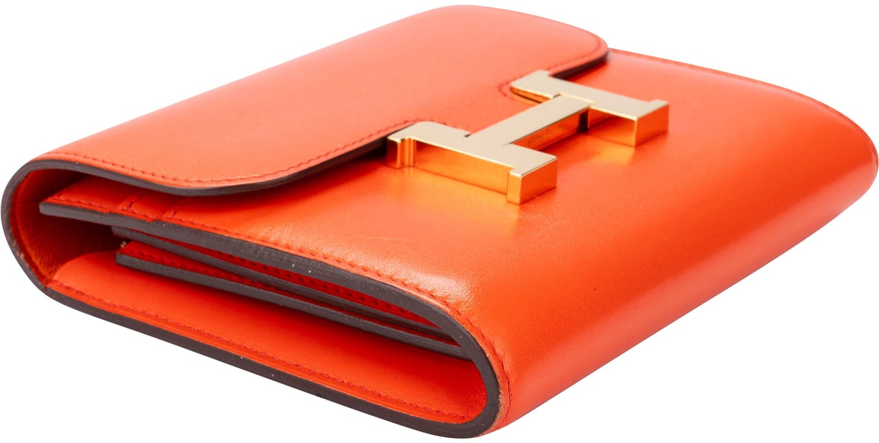 Hermès Constance Compact Orange Poppy Wallet Oranje