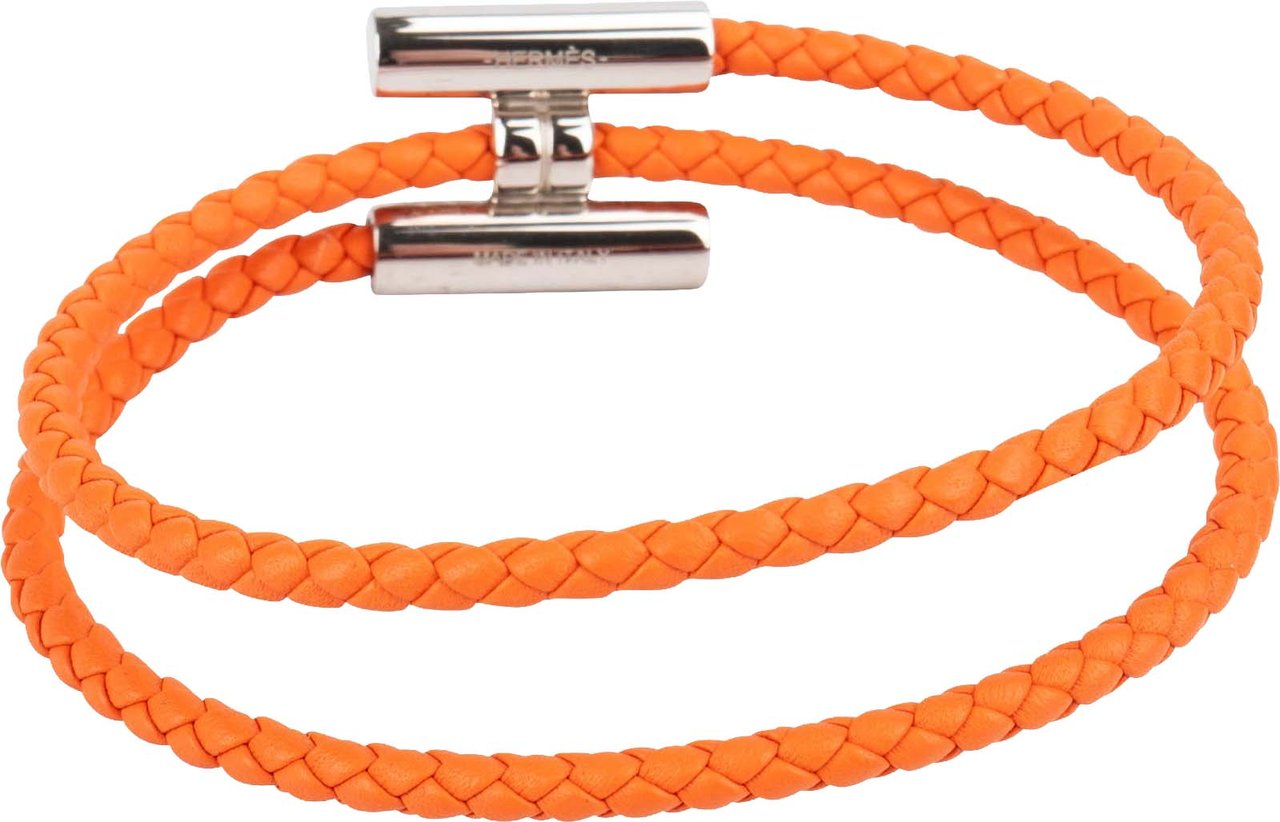 Hermès Hermès Tournis Tressé Braided Leather Bracelet Oranje