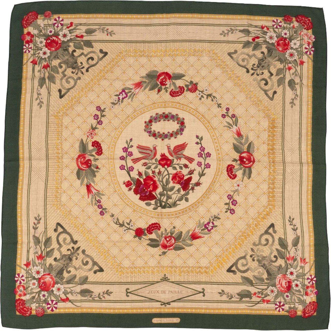 Hermès Hermès Jeux de Paille Silk 90 Tuch Scarf Groen