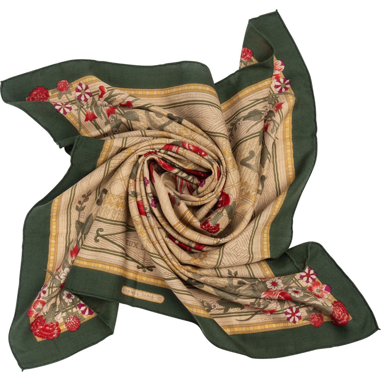 Hermès Hermès Jeux de Paille Silk 90 Tuch Scarf Groen